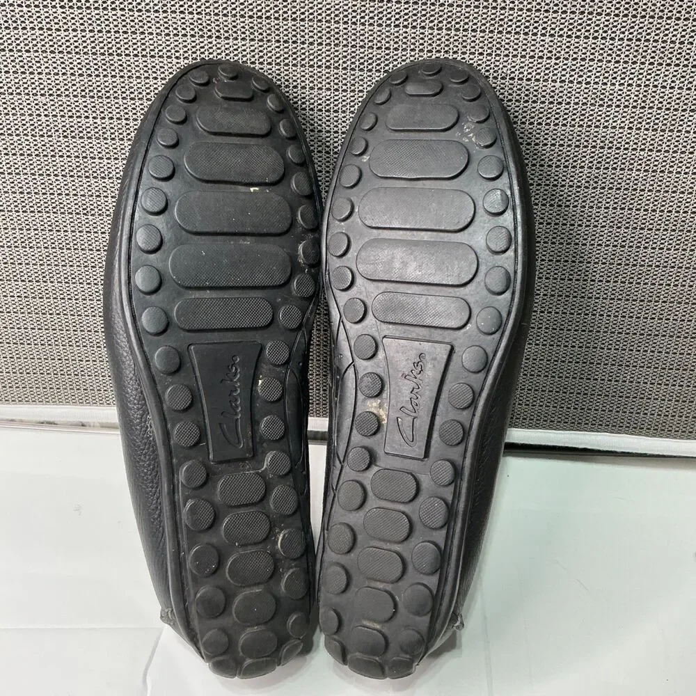 Clarks Black Leather Men's Moccasin Loafers Size 10 Comfortable Slip-On Casual